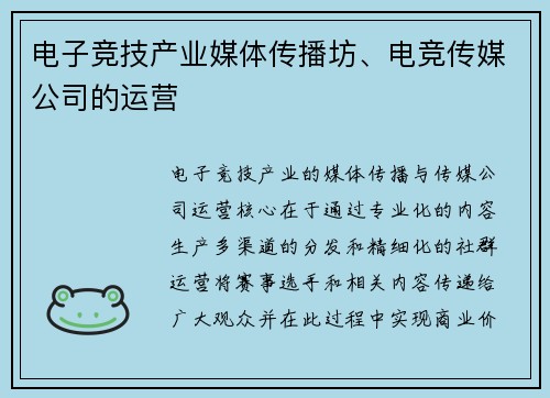 电子竞技产业媒体传播坊、电竞传媒公司的运营